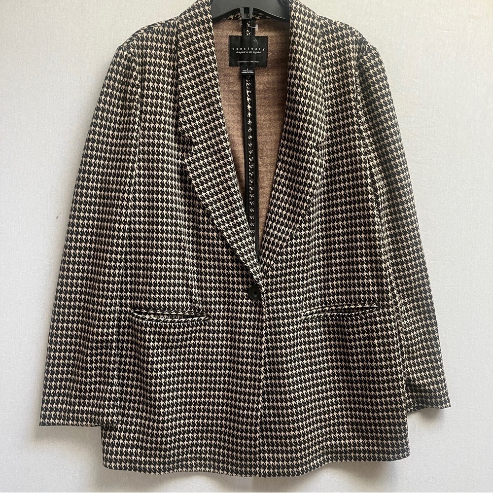 Sanctuary Carly Houndstooth One Button Tailored Blazer Womens Size L
